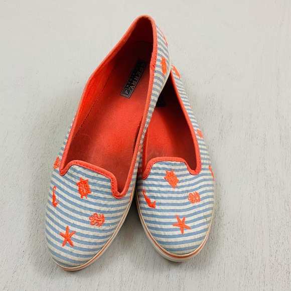Sperry Shoes - Sperry Topsiders Blue Neon Striped Nautical Flats
